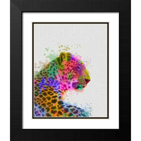 Leopard Rainbow Splash 1 Black Modern Wood Framed Art Print with Double Matting by Fab Funky