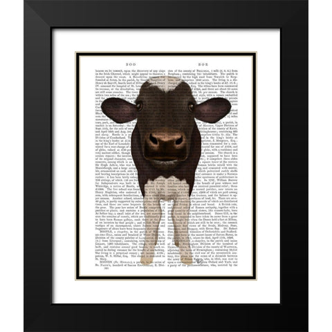 Nosey Cow 2 Book Print Black Modern Wood Framed Art Print with Double Matting by Fab Funky