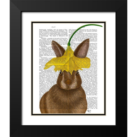 Daffodil Rabbit Book Print Black Modern Wood Framed Art Print with Double Matting by Fab Funky