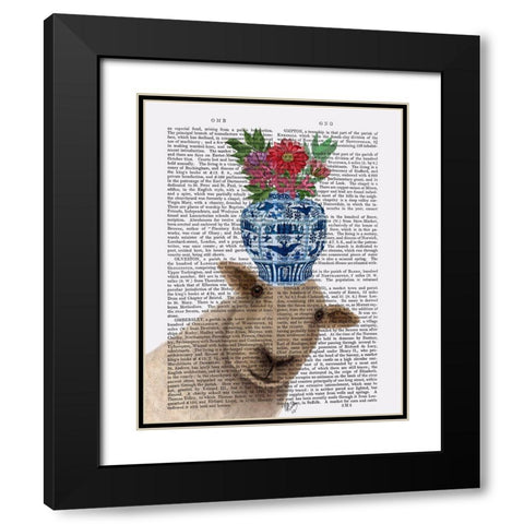 Sheep with Vase of Flowers Book Print Black Modern Wood Framed Art Print with Double Matting by Fab Funky