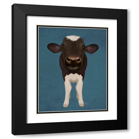 Nosey Cow 2 Black Modern Wood Framed Art Print with Double Matting by Fab Funky