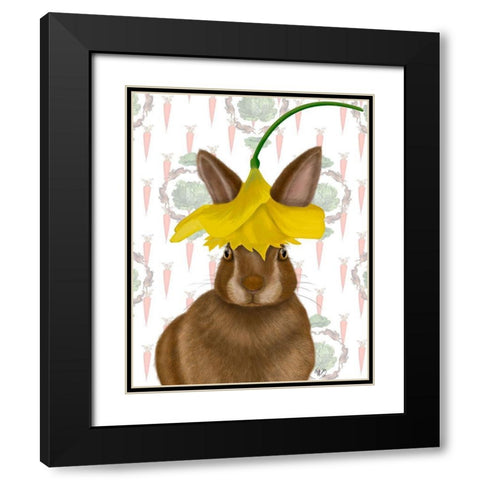 Daffodil Rabbit Black Modern Wood Framed Art Print with Double Matting by Fab Funky