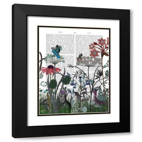 Wildflower Bloom, Rabbit Book Print Black Modern Wood Framed Art Print with Double Matting by Fab Funky