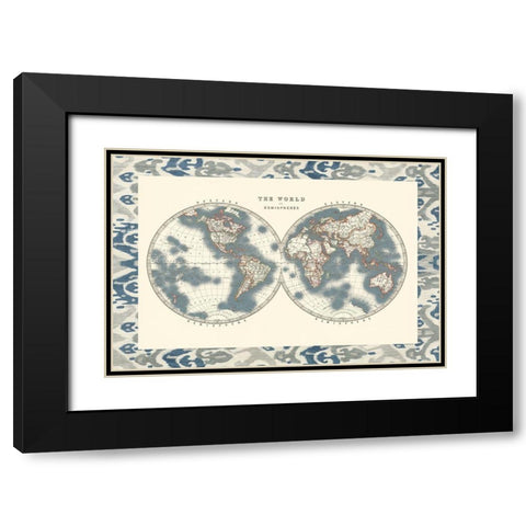 Bordered World Hemispheres Black Modern Wood Framed Art Print with Double Matting by Johnston