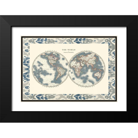 Bordered World Hemispheres Black Modern Wood Framed Art Print with Double Matting by Johnston