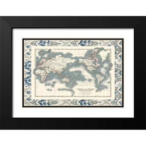 Bordered Chart of the World Black Modern Wood Framed Art Print with Double Matting by Johnston