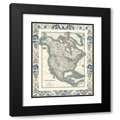 Bordered Map of North America Black Modern Wood Framed Art Print with Double Matting by Johnston