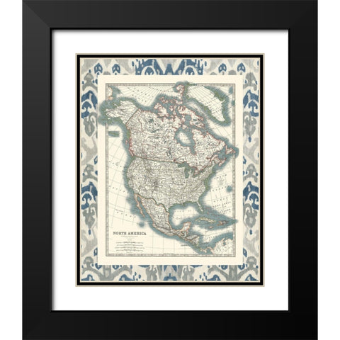 Bordered Map of North America Black Modern Wood Framed Art Print with Double Matting by Johnston