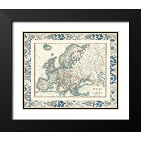 Bordered Map of Europe Black Modern Wood Framed Art Print with Double Matting by Johnston