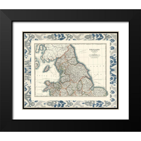 Bordered Map of England And Wales Black Modern Wood Framed Art Print with Double Matting by Johnston