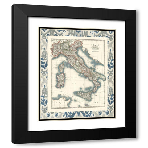 Bordered Map of Italy Black Modern Wood Framed Art Print with Double Matting by Johnston
