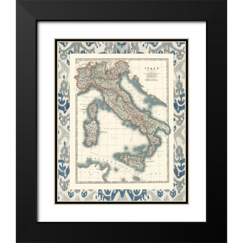Bordered Map of Italy Black Modern Wood Framed Art Print with Double Matting by Johnston
