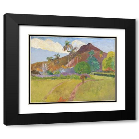 Tahitian Landscape Black Modern Wood Framed Art Print with Double Matting by Gauguin, Paul