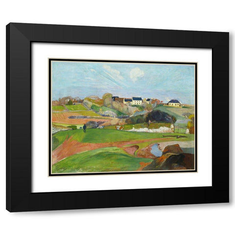 Landscape at Le Pouldu Black Modern Wood Framed Art Print with Double Matting by Gauguin, Paul