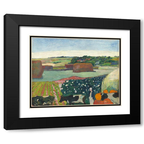 Haystacks in Brittany Black Modern Wood Framed Art Print with Double Matting by Gauguin, Paul