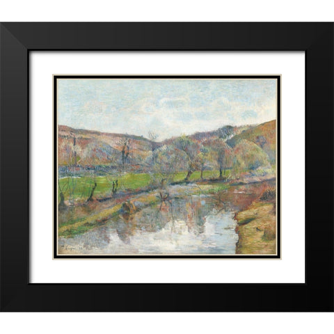 Brittany Landscape Black Modern Wood Framed Art Print with Double Matting by Gauguin, Paul