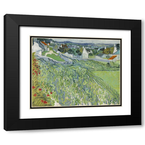 Vineyards at Auvers Black Modern Wood Framed Art Print with Double Matting by Van Gogh, Vincent