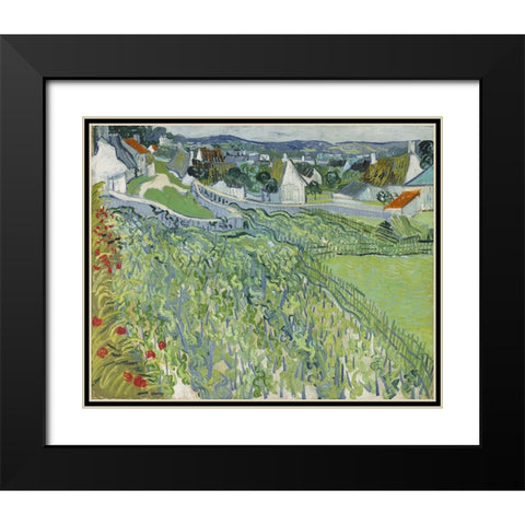 Vineyards at Auvers Black Modern Wood Framed Art Print with Double Matting by Van Gogh, Vincent