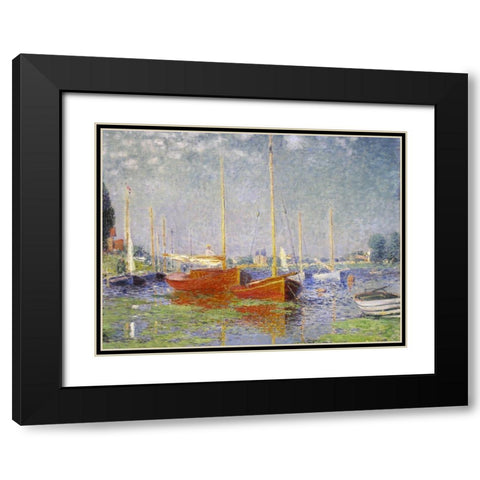 Red Boats at Argenteuil Black Modern Wood Framed Art Print with Double Matting by Monet, Claude