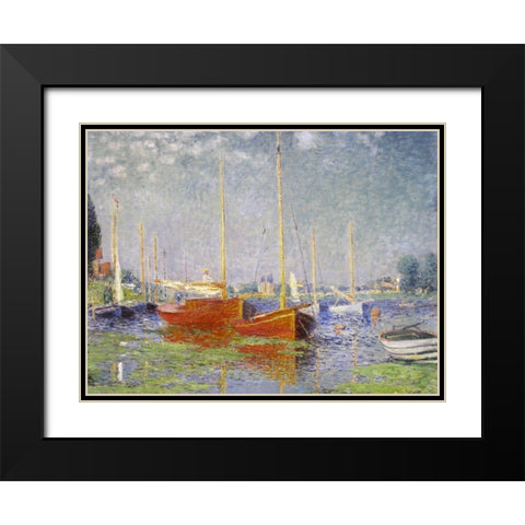 Red Boats at Argenteuil Black Modern Wood Framed Art Print with Double Matting by Monet, Claude