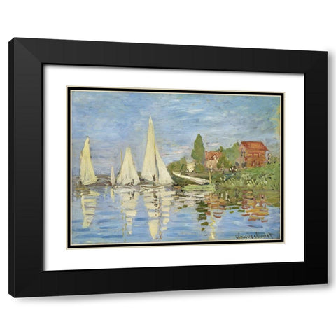 Regattas at Argenteuil Black Modern Wood Framed Art Print with Double Matting by Monet, Claude