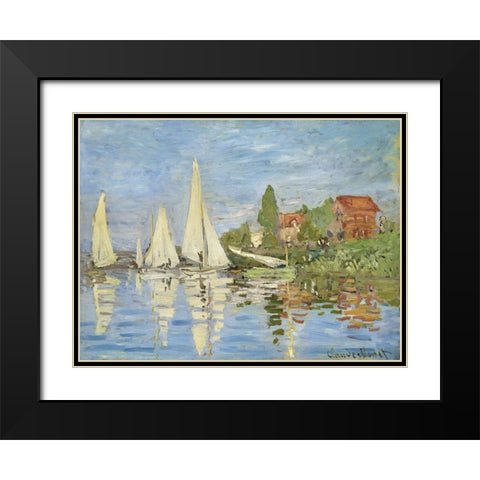 Regattas at Argenteuil Black Modern Wood Framed Art Print with Double Matting by Monet, Claude