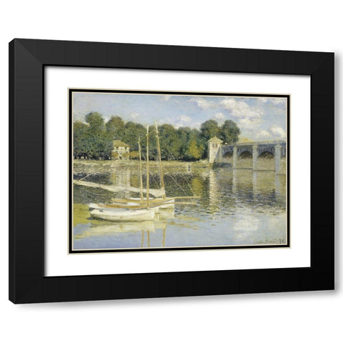 The Argenteuil Bridge Black Modern Wood Framed Art Print with Double Matting by Monet, Claude