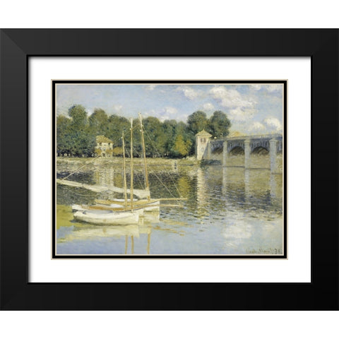 The Argenteuil Bridge Black Modern Wood Framed Art Print with Double Matting by Monet, Claude