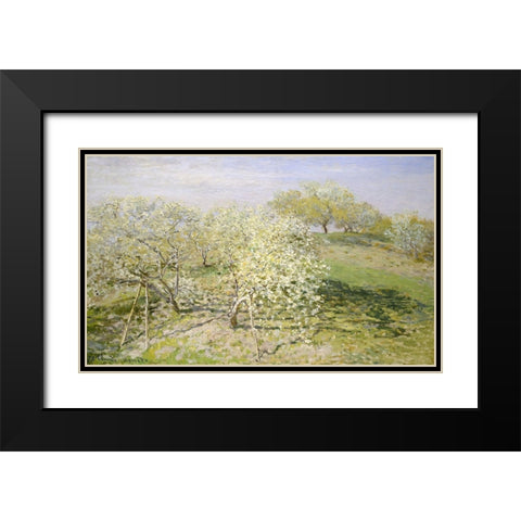 Fruit Trees in Bloom Black Modern Wood Framed Art Print with Double Matting by Monet, Claude