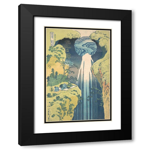 Hokusais Waterfalls II Black Modern Wood Framed Art Print with Double Matting by Hokusai, Katsushika