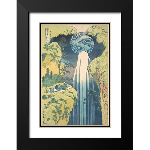 Hokusais Waterfalls II Black Modern Wood Framed Art Print with Double Matting by Hokusai, Katsushika