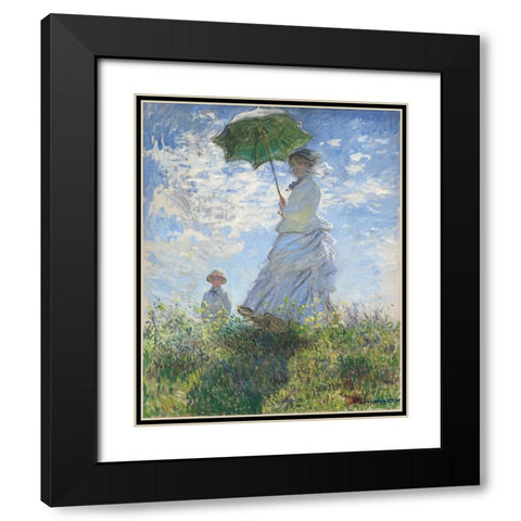 Woman with Parasol Black Modern Wood Framed Art Print with Double Matting by Monet, Claude