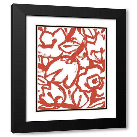 Red Brush Floral I Black Modern Wood Framed Art Print with Double Matting by Vess, June Erica