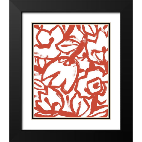 Red Brush Floral I Black Modern Wood Framed Art Print with Double Matting by Vess, June Erica