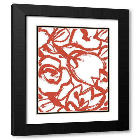 Red Brush Floral II Black Modern Wood Framed Art Print with Double Matting by Vess, June Erica