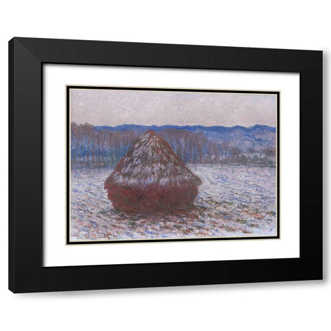 Monet Haystacks II Black Modern Wood Framed Art Print with Double Matting by Monet, Claude