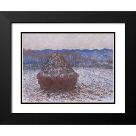 Monet Haystacks II Black Modern Wood Framed Art Print with Double Matting by Monet, Claude