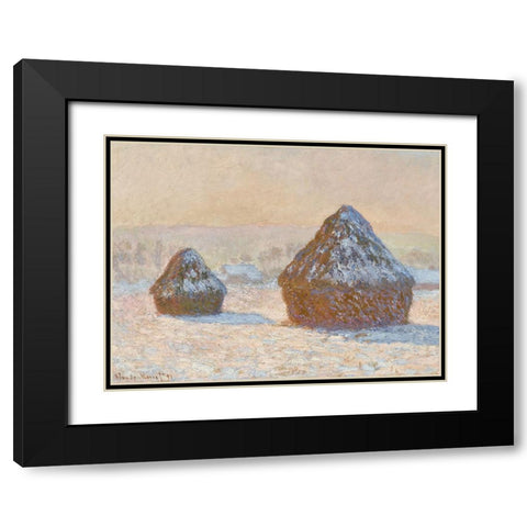 Monet Haystacks IV Black Modern Wood Framed Art Print with Double Matting by Monet, Claude