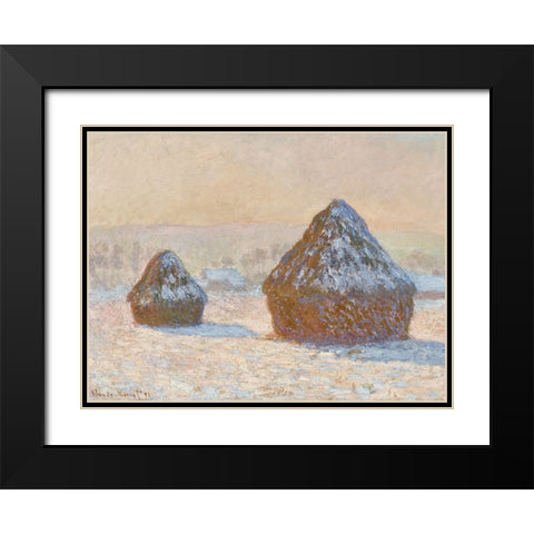 Monet Haystacks IV Black Modern Wood Framed Art Print with Double Matting by Monet, Claude