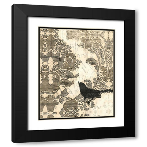 Damask Songbird I Black Modern Wood Framed Art Print with Double Matting by Vess, June Erica