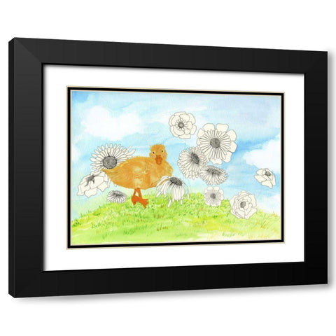 Duck and Flowers Black Modern Wood Framed Art Print with Double Matting by Blixt, Ingrid