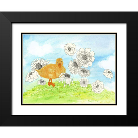 Duck and Flowers Black Modern Wood Framed Art Print with Double Matting by Blixt, Ingrid
