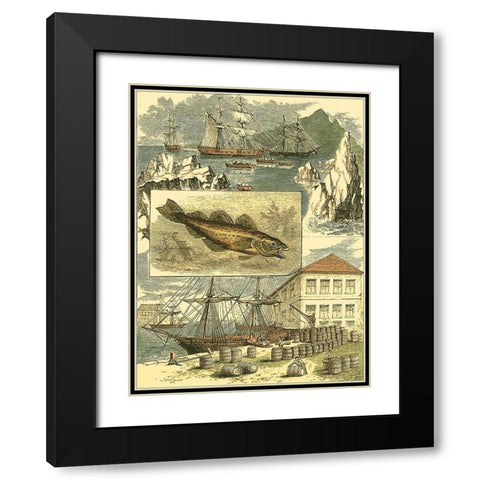 Fishermans Vignette II Black Modern Wood Framed Art Print with Double Matting by Vision Studio