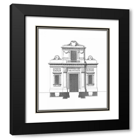 B and W Parisian Facade I Black Modern Wood Framed Art Print with Double Matting by Deneufforge