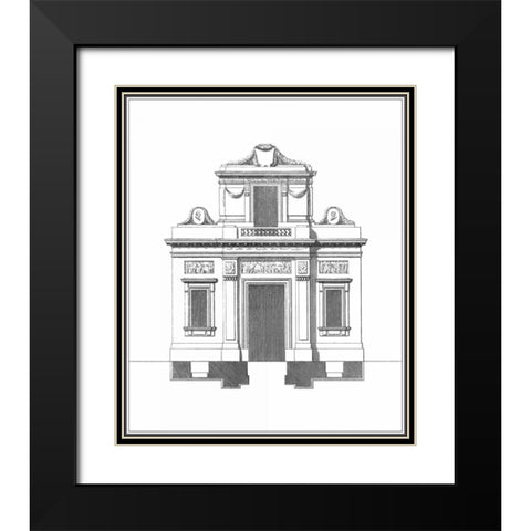 B and W Parisian Facade I Black Modern Wood Framed Art Print with Double Matting by Deneufforge