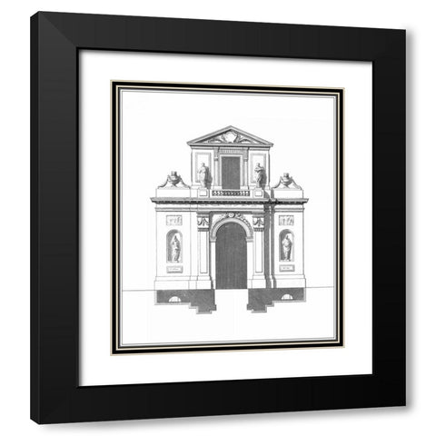 B and W Parisian Facade II Black Modern Wood Framed Art Print with Double Matting by Deneufforge