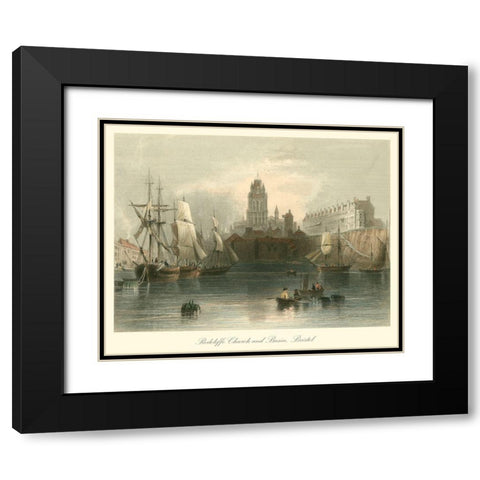 Radcliffe Church And Basin Bristol Black Modern Wood Framed Art Print with Double Matting by Bartlett, William H.
