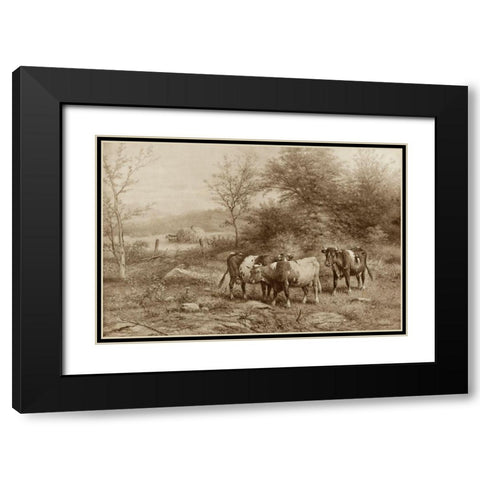 Grazing Cattle Black Modern Wood Framed Art Print with Double Matting by Riecke, George