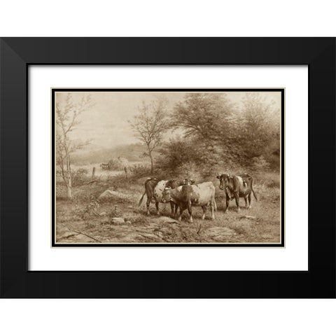 Grazing Cattle Black Modern Wood Framed Art Print with Double Matting by Riecke, George