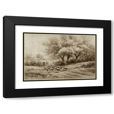 Herding Sheep Black Modern Wood Framed Art Print with Double Matting by Weber, Carl